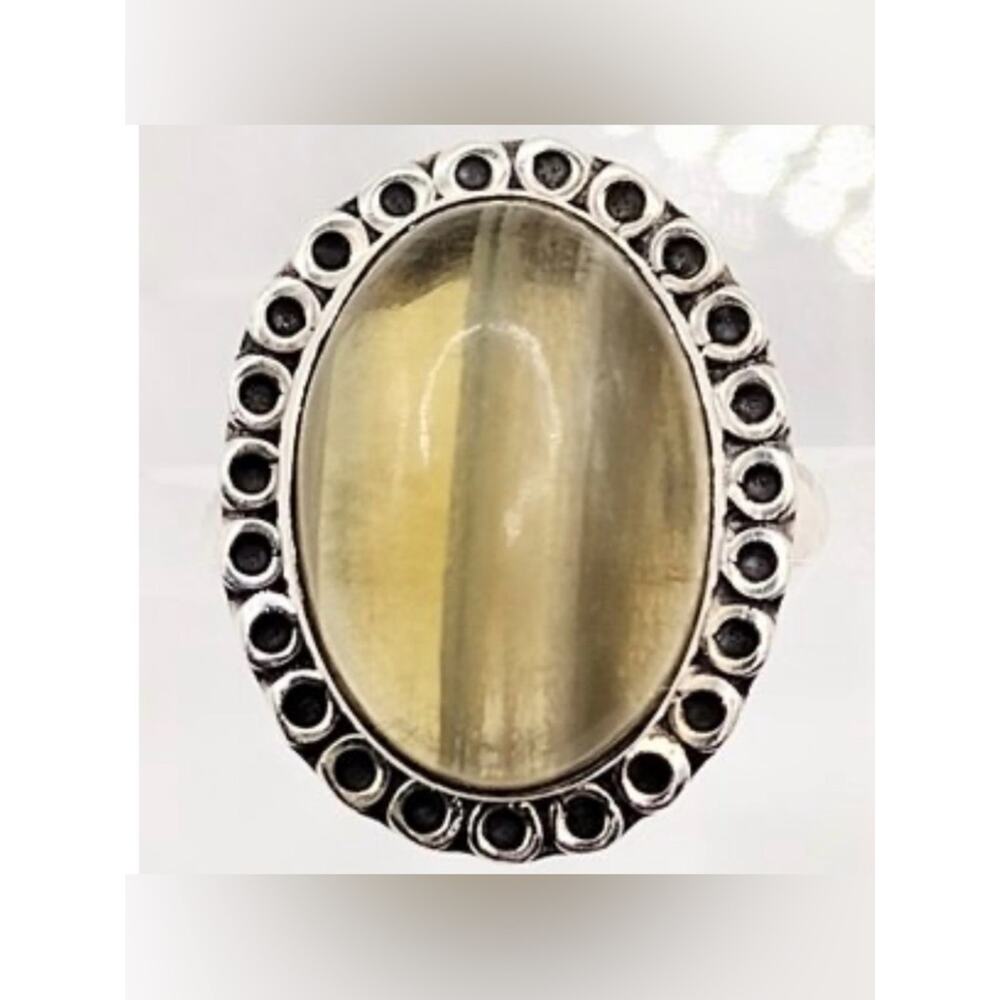 Sterling Silver Fluorite Oval Cabochon Ring Size 8.25